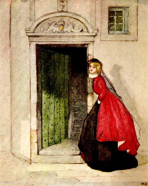 She stood at the hall door gazing wistfully after
the young Lard of Logie