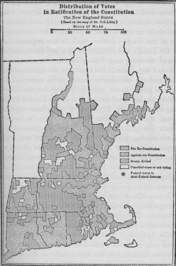 Distribution of Votes in Ratification of the Constitution,
The New England States (Based on the map of Dr. O. G. Libby)