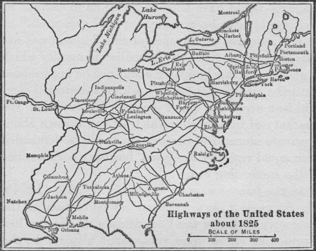 Highways of the United States about 1825