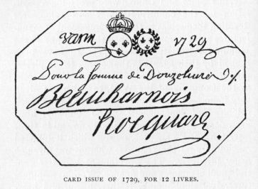 Card issue of 1729, for 12 livres.