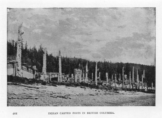 Indian carved posts in British Columbia.