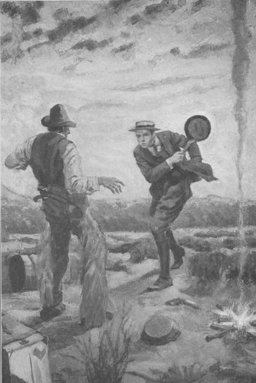 "Wallie swung the frying pan with all his strength ... knocking the six-shooter from Boise Bill's hand as he jumped across the fire at him"