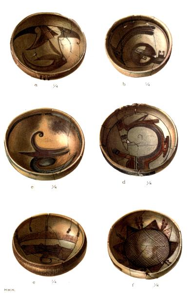 PL. CLII—
FOOD BOWLS WITH BIRD, FEATHER, AND FLOWER SYMBOLS FROM SIKYATKI