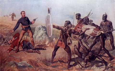 LIEUTENANTS MELVILL and COGHILL (24th REGIMENT) DYING TO SAVE THE QUEEN'S COLOURS.
An Incident at the Battle of Isandlwana.
Painting by C. E. Fripp.