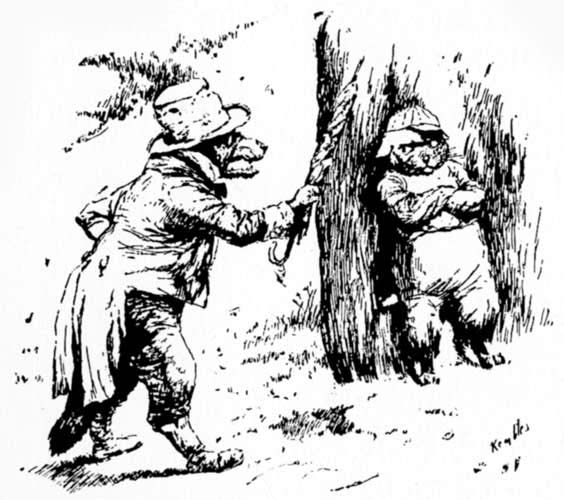 "BRER WOLF MAKE LIKE HE GWINE TER HIT DE CREETUR, EN
DEN&mdash;&mdash;"