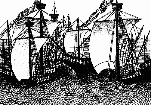 Parte del cuadro existente en la iglesia de San Pedro de
la Villa de Zumaya, que representa un combate naval, pintado en 1495.