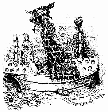 Alto-relieve de una retablo dedicado á San Nicolás
(patrón de los marineros) existente en la iglesia del mismo santo en
Burgos y labrado desde 1480 á 1503.