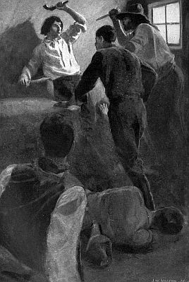 From a painting by John W. Norton
WILD BILL HICKOK'S DESPERATE FIGHT IN THE DUGOUT—ONE MAN AGAINST TEN