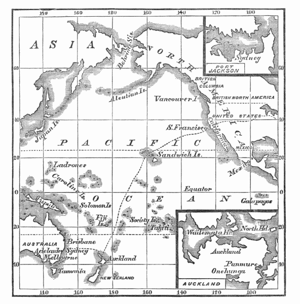 (Maps of the Ship's Course up the Pacific, Auckland,
and Sydney, Port Jackson)
