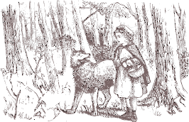 Red Riding Hood with wolf in the forest