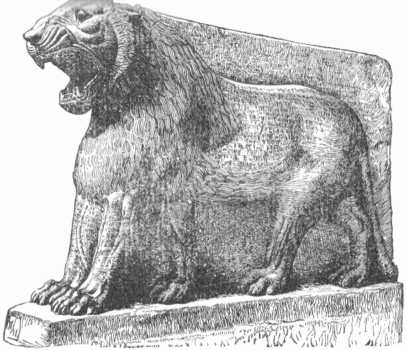 18.—STONE LION AT THE ENTRANCE OF A TEMPLE. NIMRUD.
(Perrot and Chipiez.)