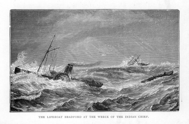 Antique Print 1842 The Refuge Beacon on Goodwin Sands in a Storm 