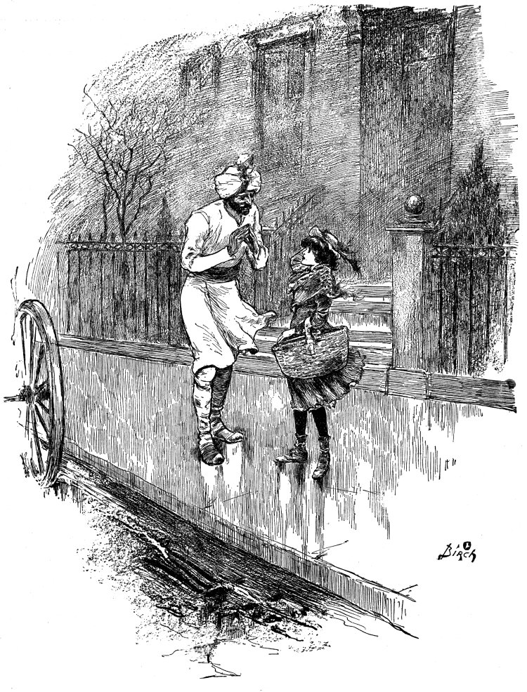 "HE WAS WAITING FOR HIS MASTER TO COME OUT TO THE CARRIAGE, AND SARA STOPPED AND SPOKE A FEW WORDS TO HIM."