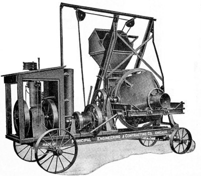Fig. 19.—Chicago Improved Cube Concrete Mixer with
Elevating Charging Hopper.