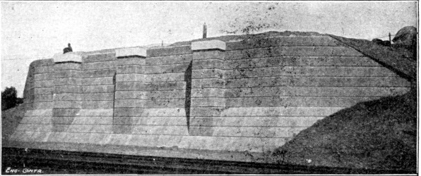 Fig. 48.—Concrete Abutment with Scrubbed Finish and
Course Marks.
