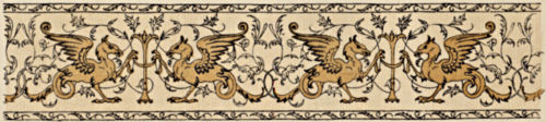 Repeating design featuring a variation on a gryphon