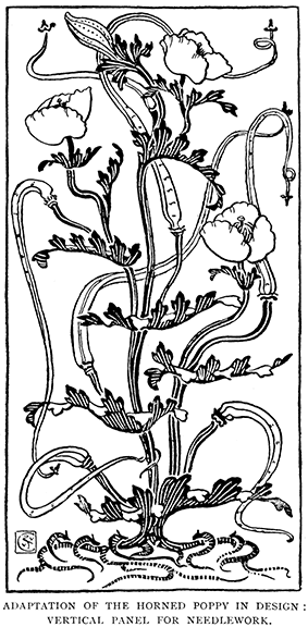 Adaptation Of The Horned Poppy In Design:
Vertical Panel For Needlework.