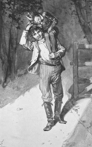 "Crazy Colin strode up the road, bearing Bert high upon
his shoulder."&mdash;Page 79.