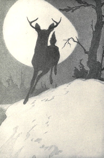 "OVER THE CREST OF THE RIDGE, INKY BLACK FOR AN INSTANT
AGAINST THE MOON, CAME A LEAPING DEER"