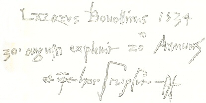 Brass rubbing: Lazarus Bouollins 1534  30 Augusti explenit 20
Amurs ...