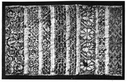 EARLY ENGLISH SAMPLERS, SHOWING CUT AND DRAWN WORK.
