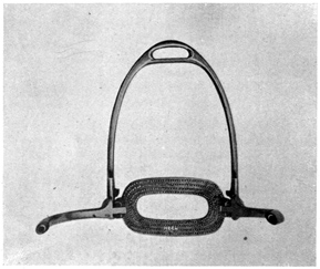 Stirrup with safety latch open.