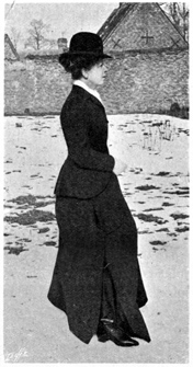Side view of woman with skirt open.
