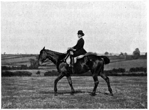 woman riding side-saddle at the walk.