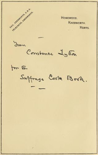Handwritten note: From Constance Lytton for the Suffrage Cook Book