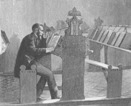Fig. 54. Desk and reader on the south side of the Library at Zutphen. From a photograph.