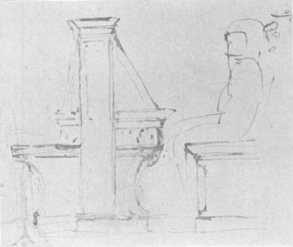 Fig. 102. Copy, slightly reduced, of a sketch by Michelangelo for one of the bookcases in the Medicean Library, Florence.