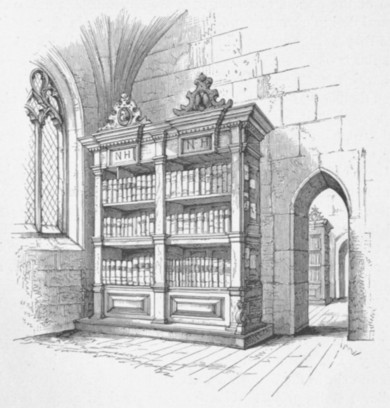 Fig. 113. Bookcase in the old Library of King's College, Cambridge, made with the bequest of Nicholas Hobart, 1659.