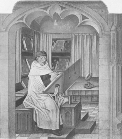 Fig. 136. A Carmelite in his study. From a MS. of Le Miroir Historial in the British Museum.