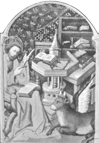 Fig. 142. S. Luke writing his Gospel. From the Dunois Horæ, a MS. in the possession of H. Y. Thompson, Esq.