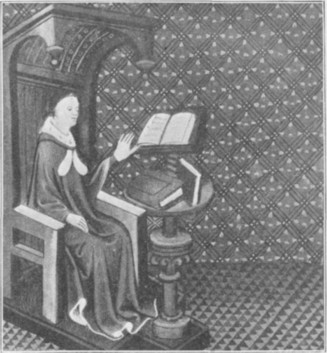 Fig. 143. A lady seated in her chair reading. From a MS. written in France, early in the fifteenth century.
