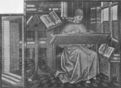 Fig. 148. The author of The Chronicles of Hainault in his study (1446).