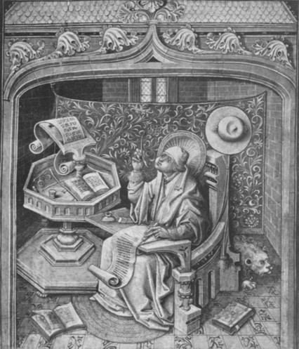 Fig. 149. S. Jerome in his study. From Les Miracle de Nostre Dame, written at the Hague in 1456.