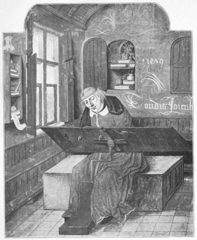 Fig. 154. A writer at work. From a French translation of Valerius Maximus, written and illuminated in Flanders in 1479, for King Edward IV.