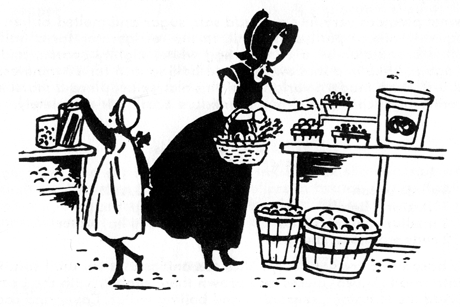 A woman and a girl are at the market.