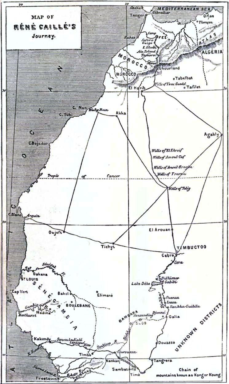 Map of Réné Caillié's Journey