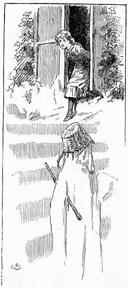 Illustration of little girl looking at snowman