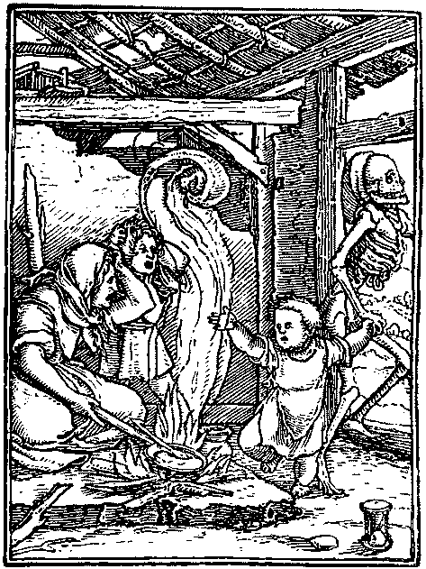 THE CHILD'S BEDTIME. (Fig. 5) Facsimile from Holbein's woodcut.