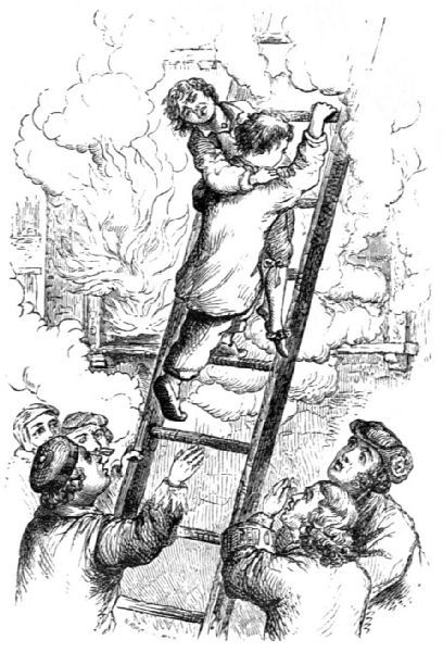 Christobal carries Jasper down the ladder