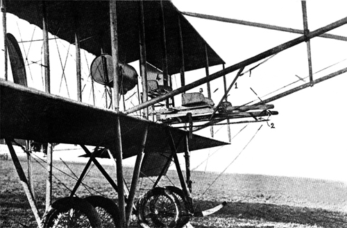 THE CONTROLS OF A SCHOOL BIPLANE.