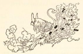 [Illustration: Detail of Udo in his animal form, coming out of some plants.]