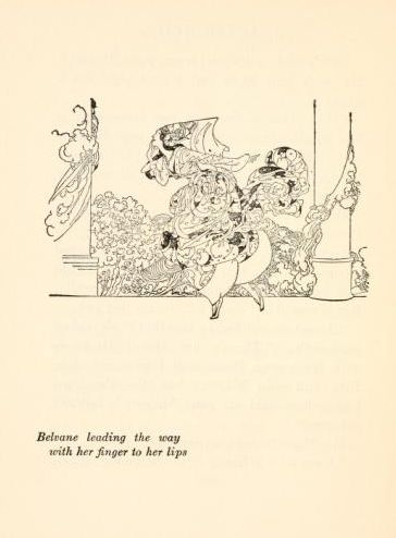 [Illustration: Belvane leading the way with her finger to her lips]