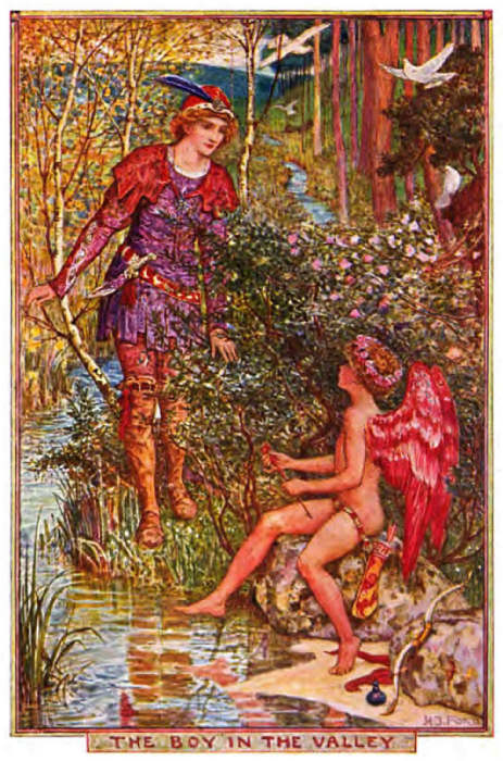 The disguised princess speaks to the boy in the myrtle thicket