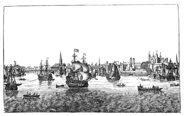 LONDON BEFORE THE SPIRE OF ST. PAUL'S WAS BURNED: SHOWING ALSO THE BRIDGE, THE TOWER, SHIPPING, ETC.