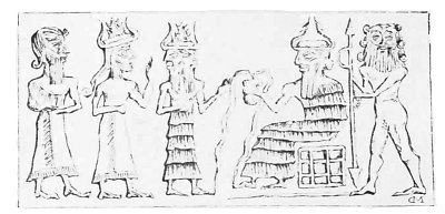 Fig. 17.—A Chaldæan Cylinder: from Ménant's La Bible et
les Cylindres Chaldéens.