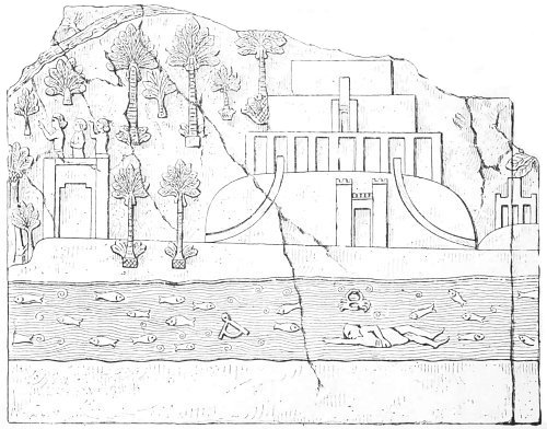 Fig. 34.—Temple; from a Kouyundjik bas-relief. Rawlinson,
vol. i. p. 314.